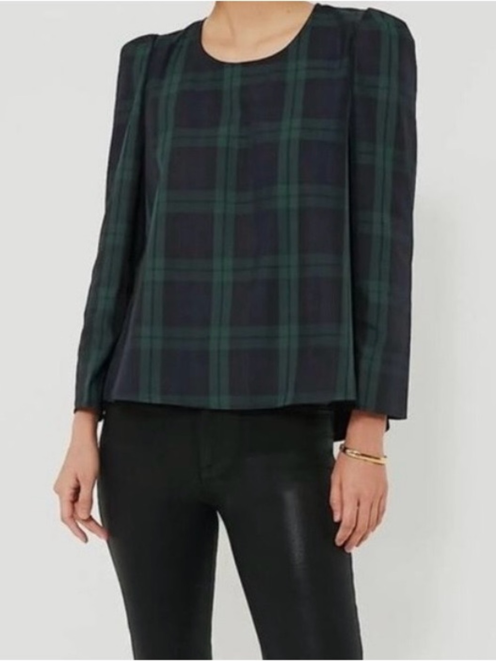 Tuckernuck Pomander Place Blackwatch Green Plaid Bedford Blouse Size XS